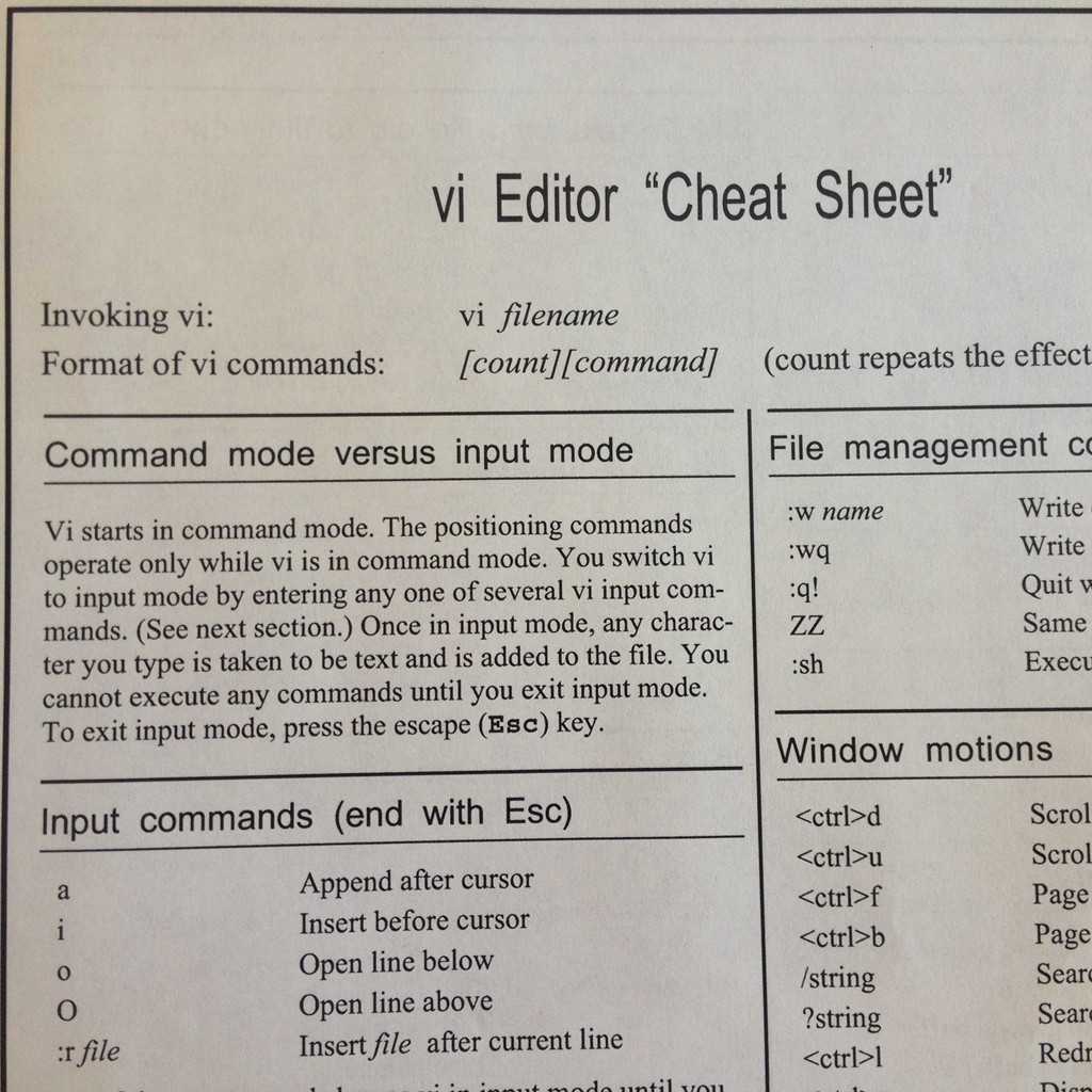 VI cheat sheet
